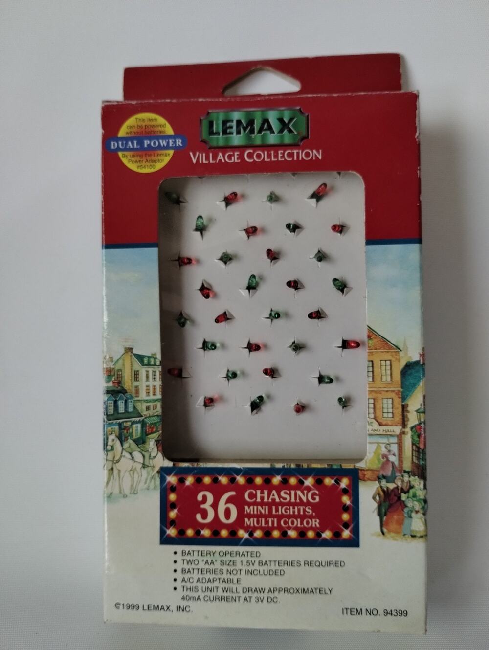 1999 Lemax Village Collection Chasing Mini Red/Green Lights 36ct NOS